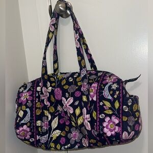 Vera Bradley Womens Purple Pocketbook Floral Nightingale Duffle Bag 18" Retired